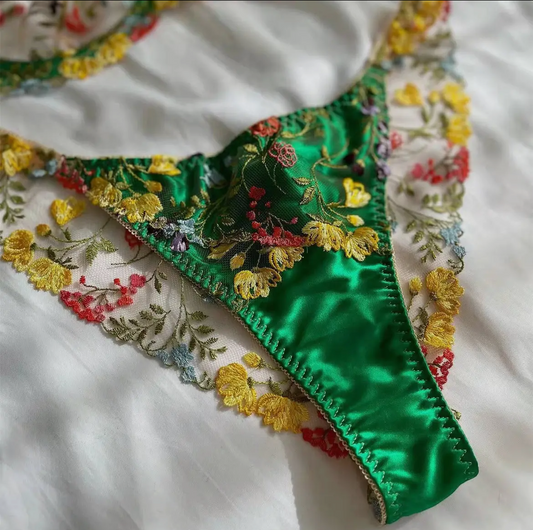 Floral Embroidered Silk Panty