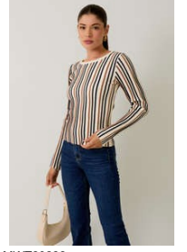 Round Neck LS Vertical Stripe Knit Top