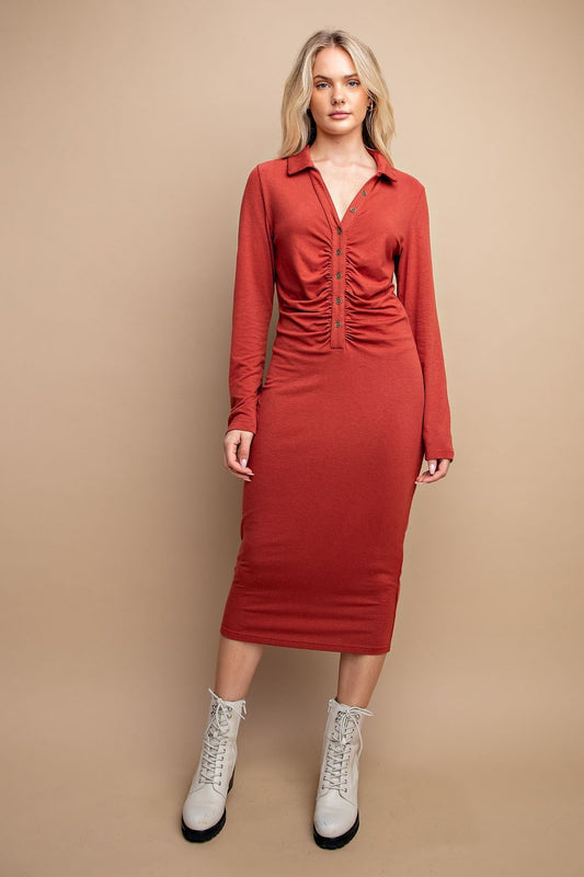 Long Sleeve Polo Midi Dress