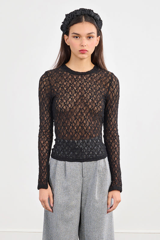 MB Lace Mesh LS Top Black