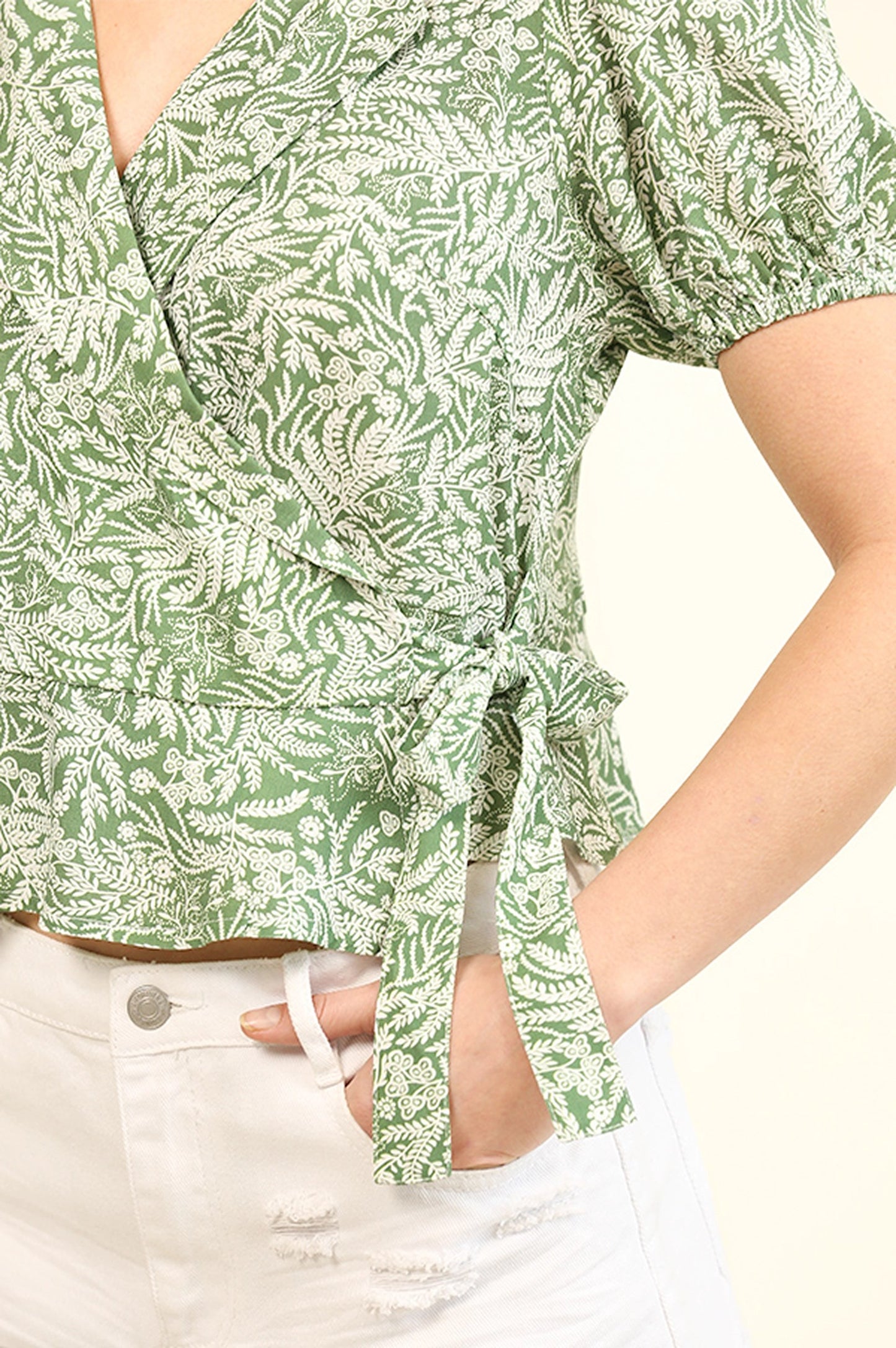 Collared Leaf Wrap Blouse