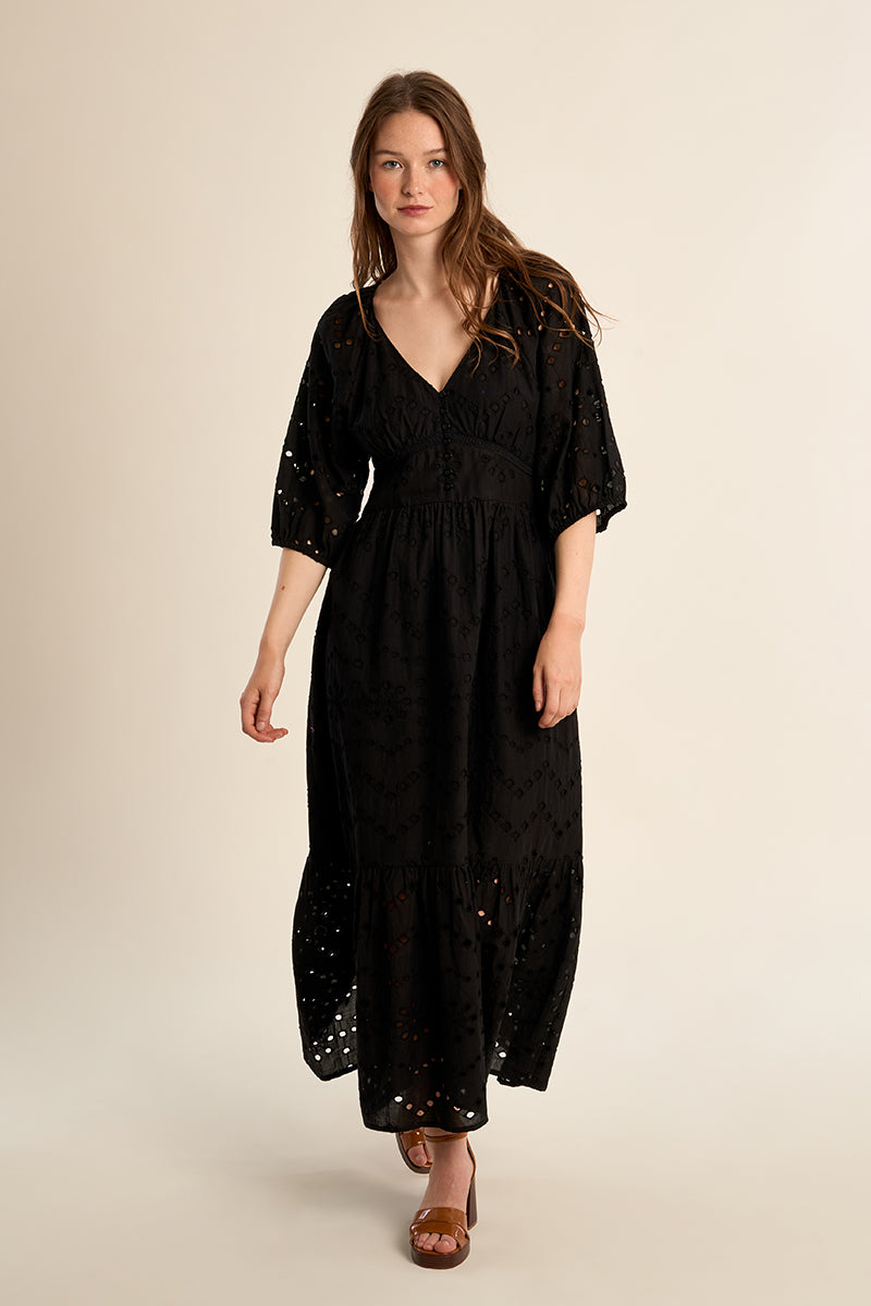 MB Black Woven Dress with Eyelet Details