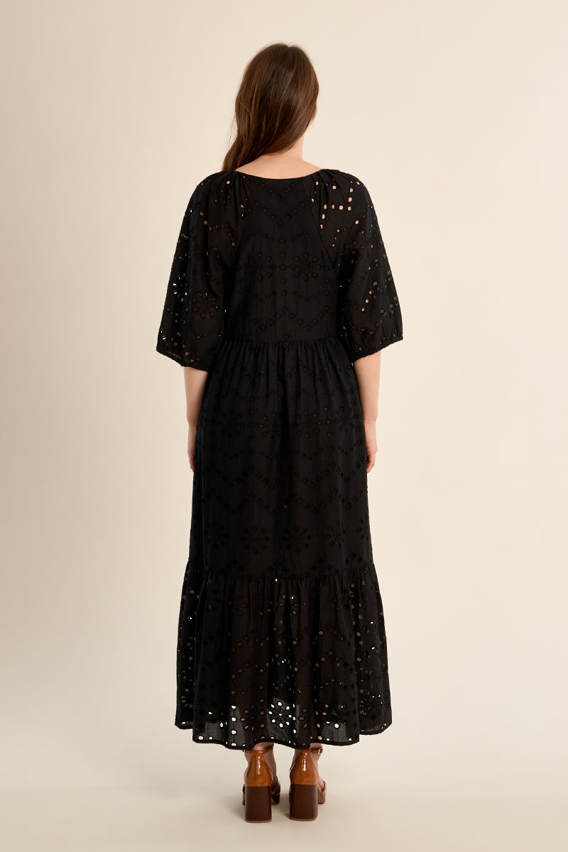 MB Black Woven Dress with Eyelet Details