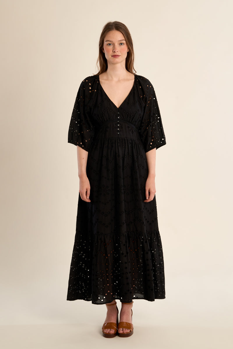 MB Black Woven Dress with Eyelet Details