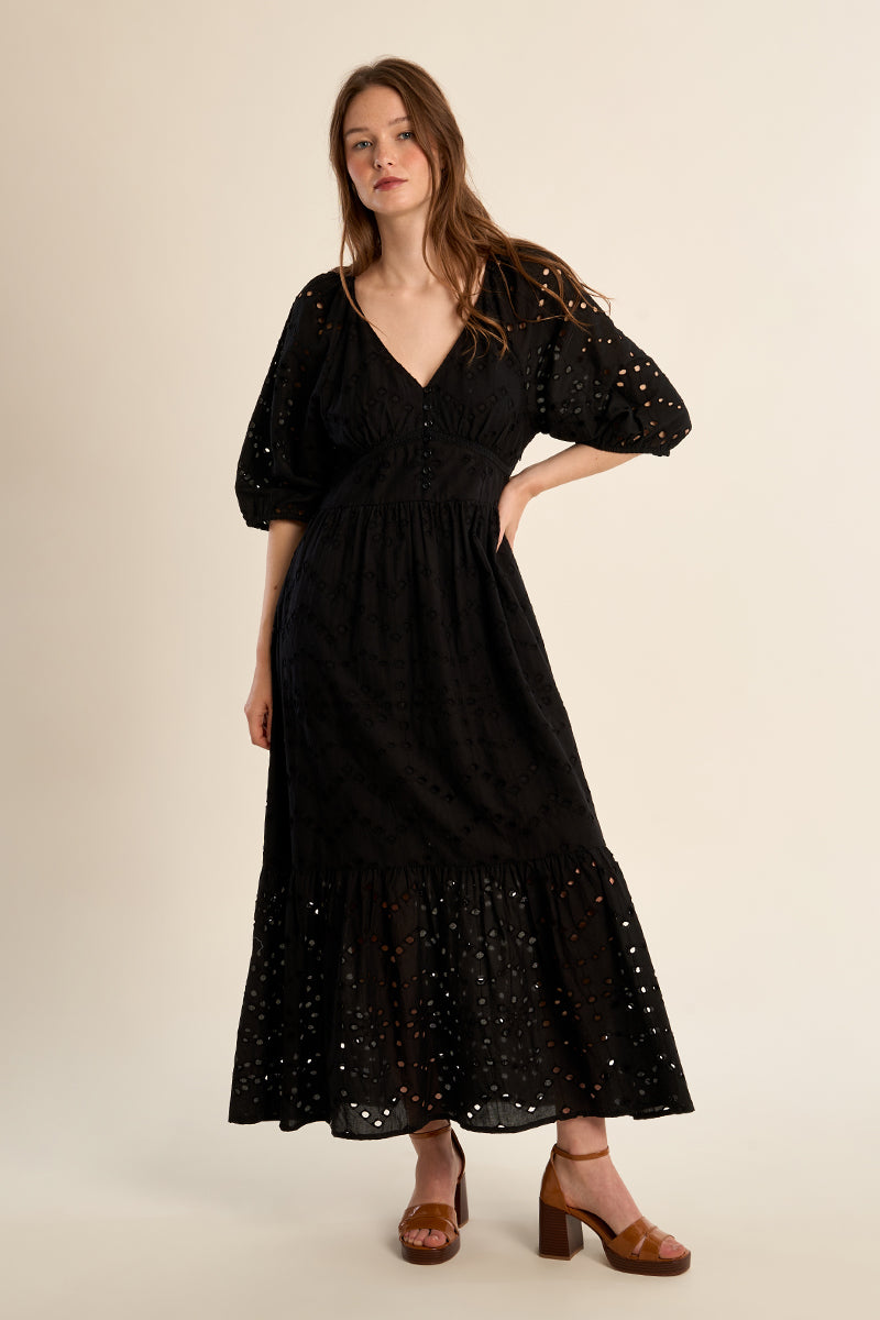 MB Black Woven Dress with Eyelet Details
