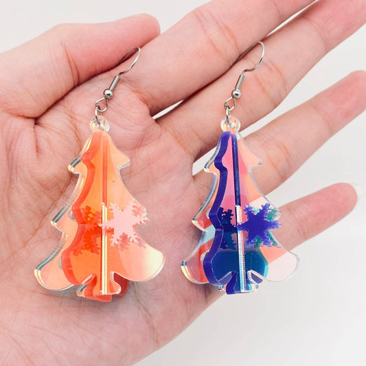 Acrylic 3D Gradient Color Christmas Tree Dangle Earrings