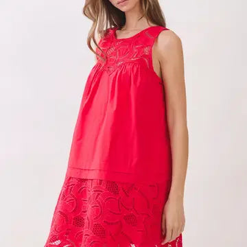 Red Cotton Lace Mini Dress