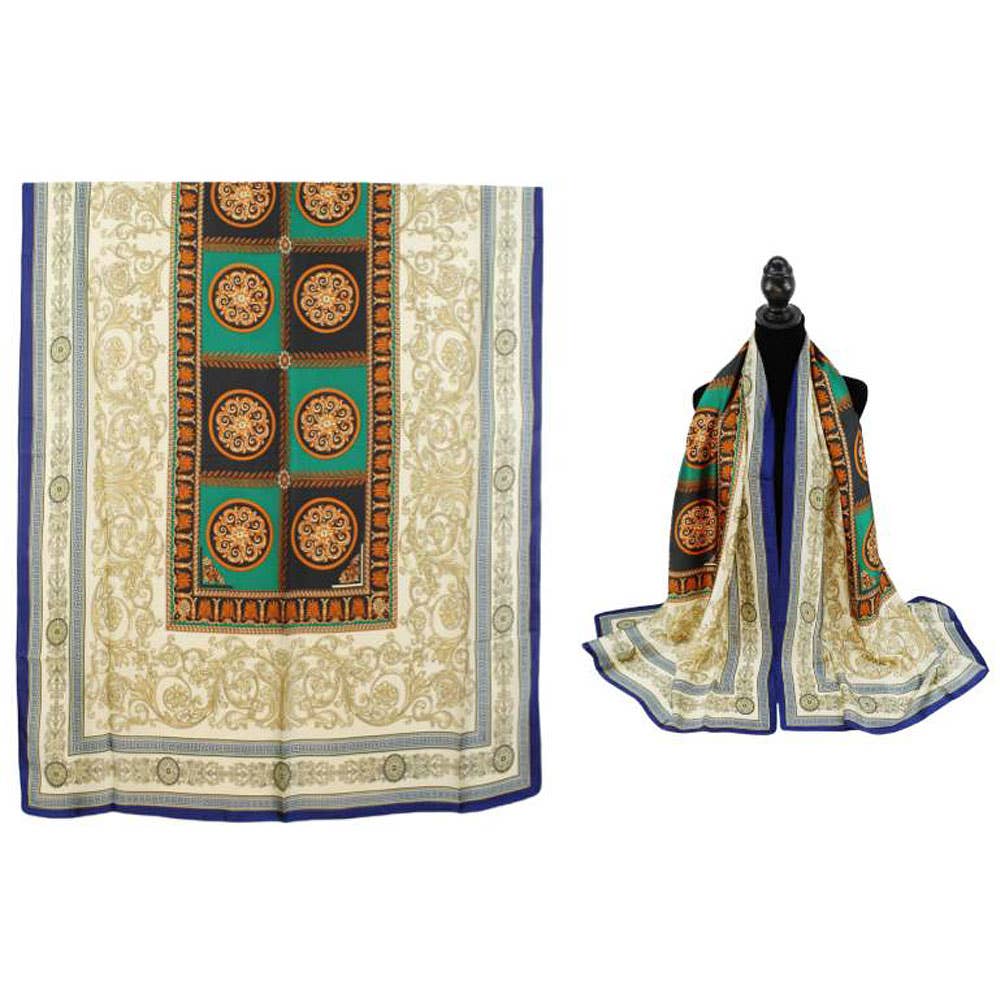 Abstract Pattern Printed Oblong Silky Satin Scarf Shawl