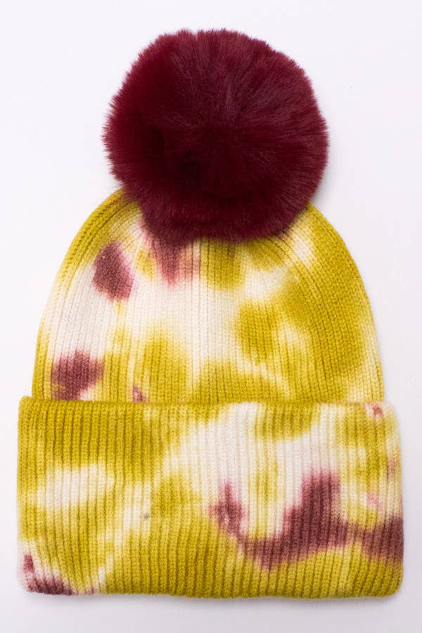 Tie Dye Knitted Fur Pom Beanie
