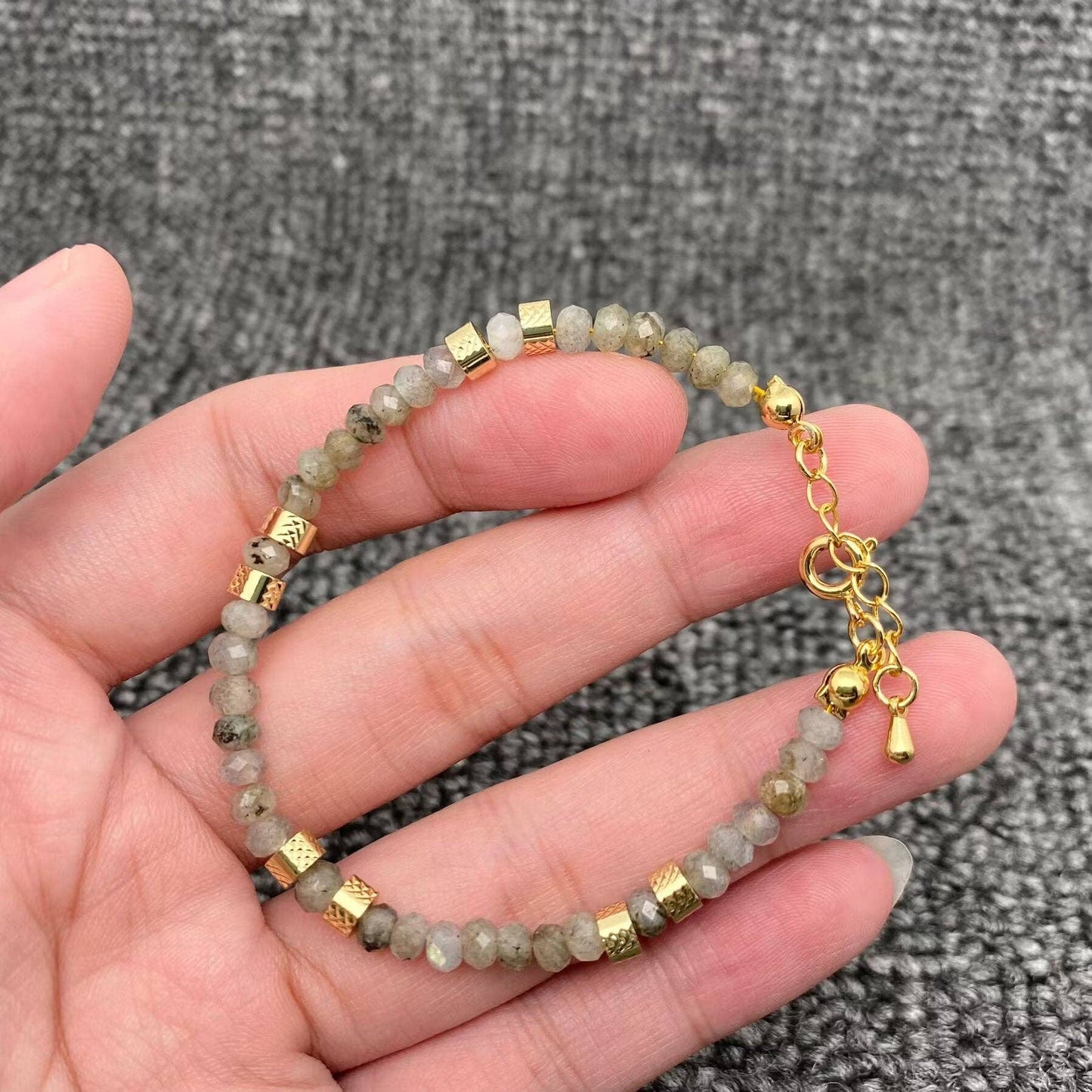 Natural Stone & Pearl Beaded 18K Gold Plated Bracelet - CS