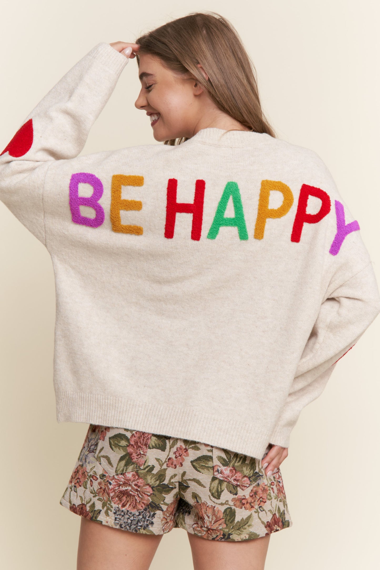 Be Happy Lettering Sweater Top