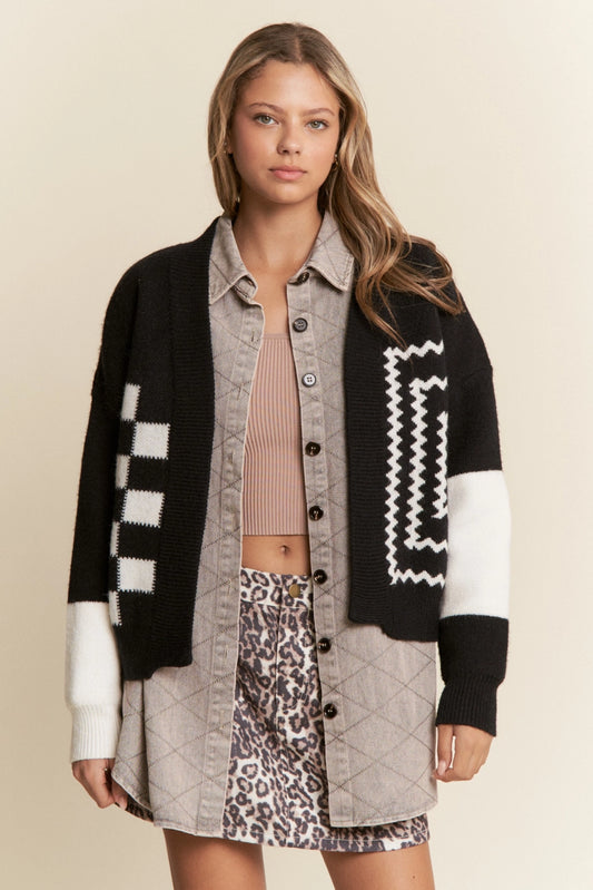 Multi Geometric Pattern Open Cardigan