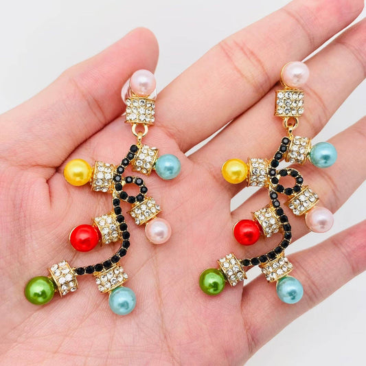 Christmas Jewelry Rhinestone Colored Light Design Earrings