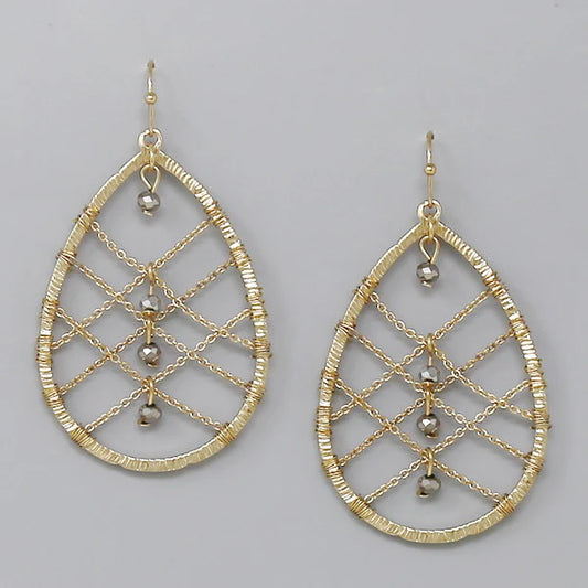 Glass Stone Bead Chain Drape Earrings