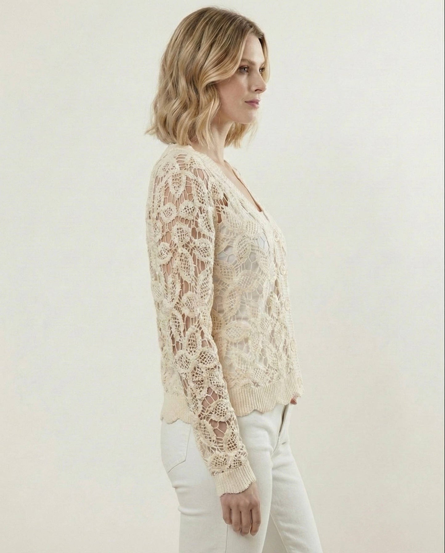 Women's Floral Leaf Cotton Crochet Cardigan 