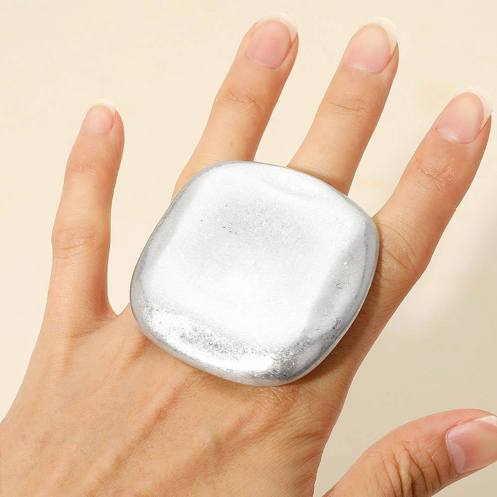 Oversized Brushed Metal Square Stretch Ring