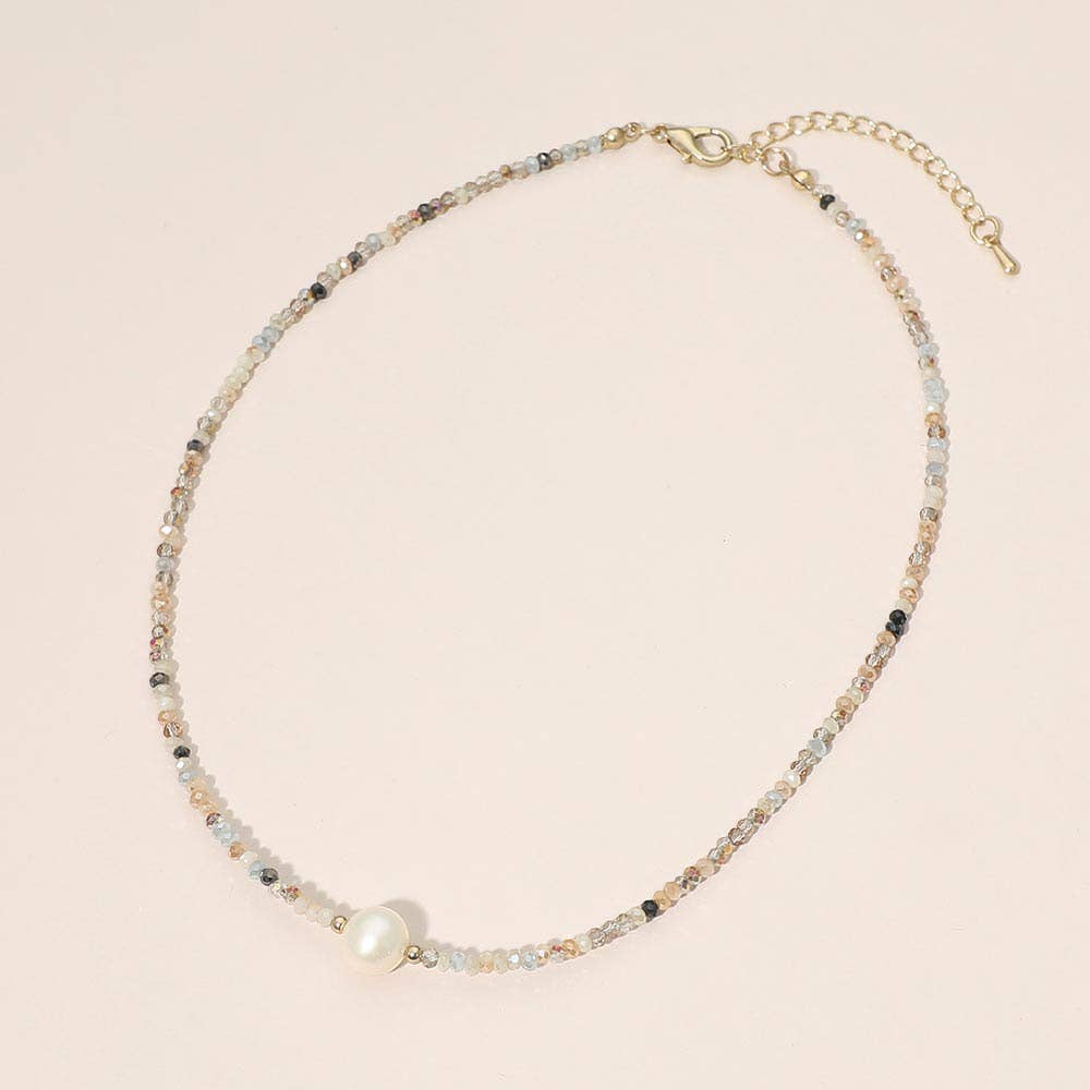 Pearl Accent Seed Beaded Choker Necklace