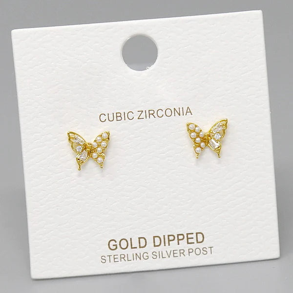 Butterfly Pearl & CZ Embellished Stud Earrings