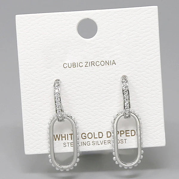 CZ & Pearl Pave Oval Hoop Earrings