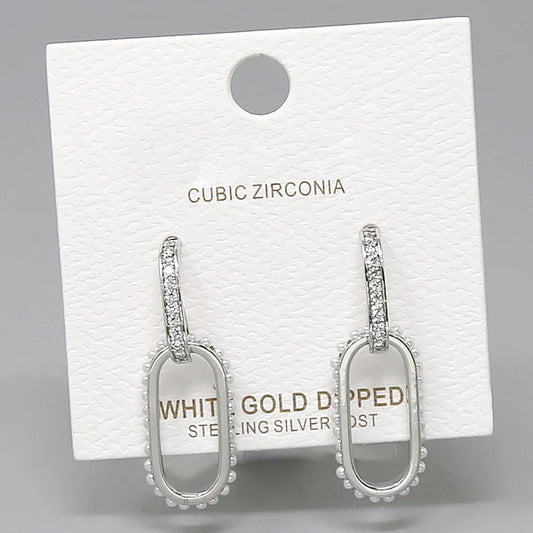 CZ & Pearl Pave Oval Hoop Earrings