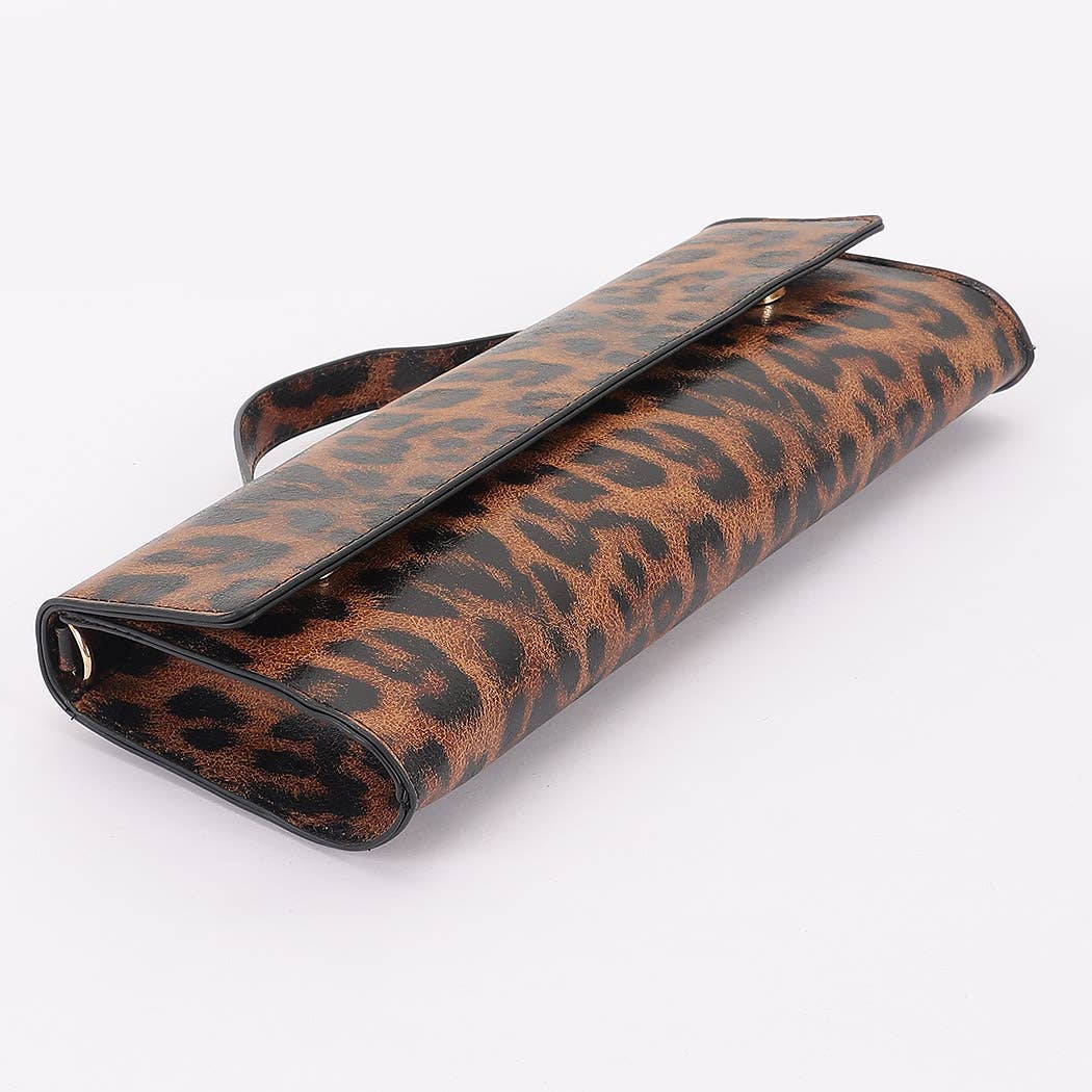 Leopard Print Faux Leather Clutch