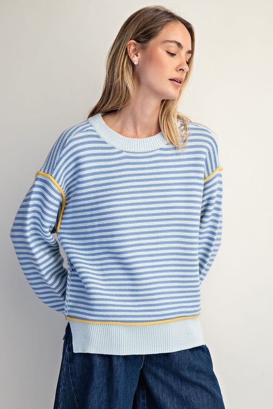 Baby Blue Stripe Pullover Oversize Sweater