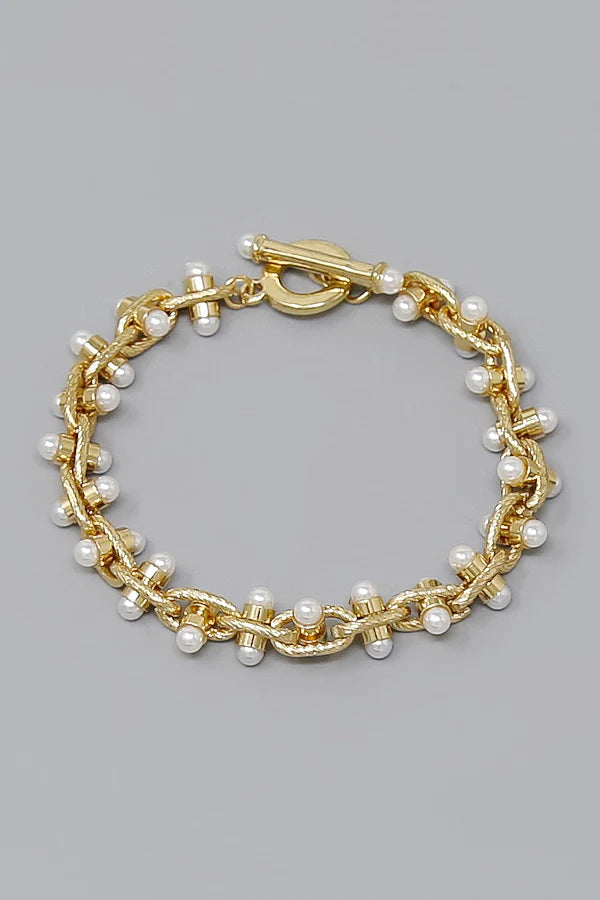 Pearl Accent Hardware Link Bracelet