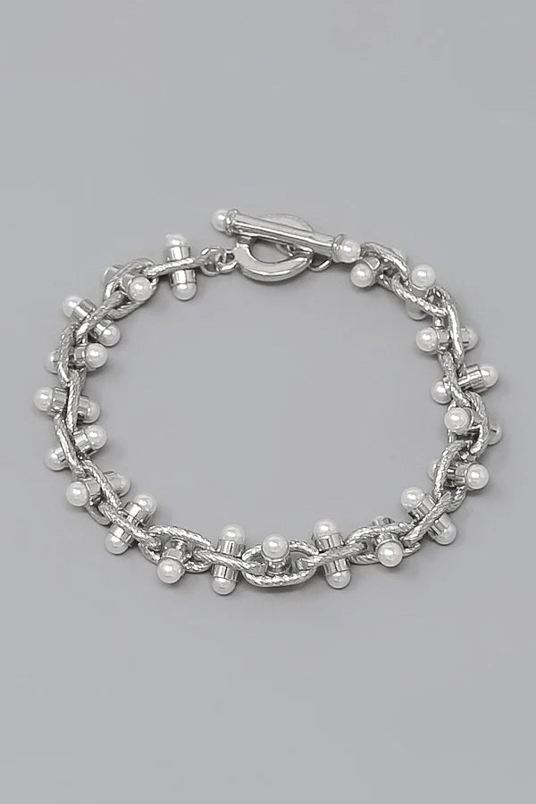 Pearl Accent Hardware Link Bracelet