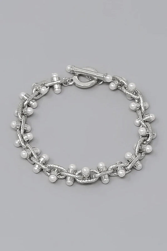 Pearl Accent Hardware Link Bracelet