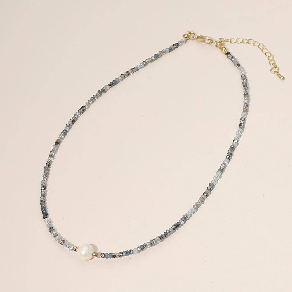 Pearl Accent Seed Beaded Choker Necklace