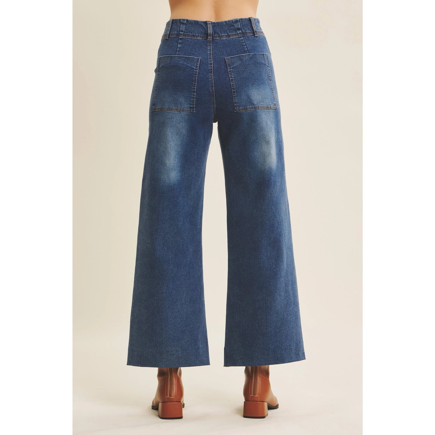 Wide Leg Pintuck Ankle Length Jeans