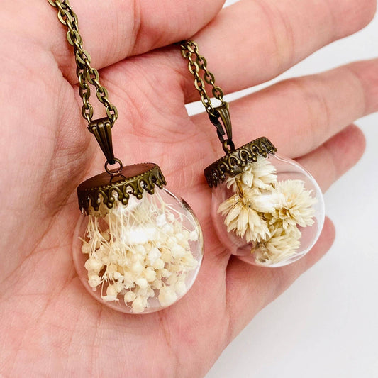 Dried Flowers Floral Ball-shaped Charm Pendant Necklace