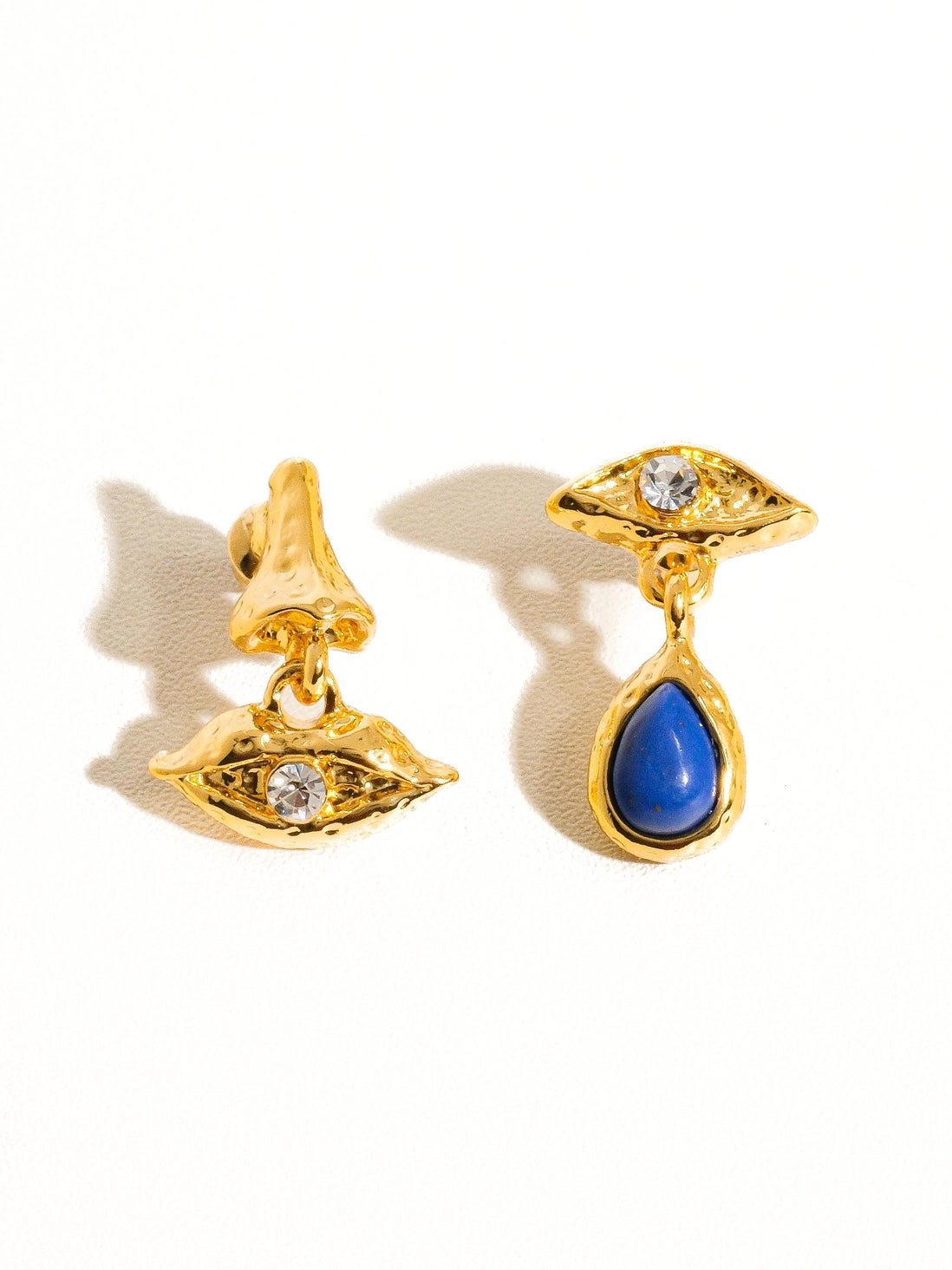 Eden Blue 18K Gold Mismatched Eye and Lip Earrings