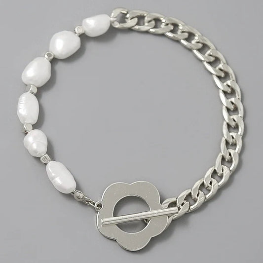 Flower Toggle Pearl Beaded Bracelet