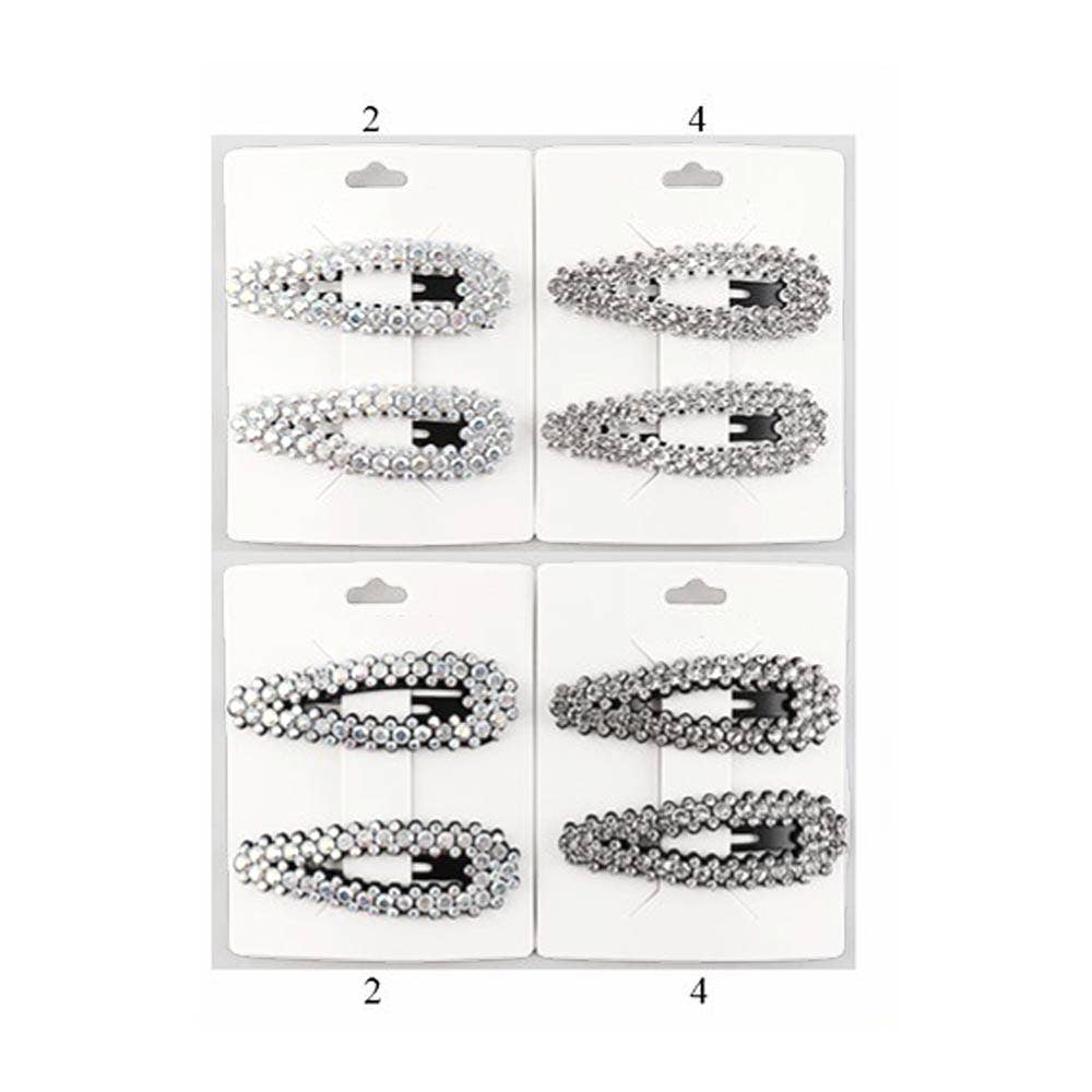 12 SET OF 2 - Rhinestone Embellished Snap Hair Clip Set
