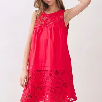 Red Cotton Lace Mini Dress
