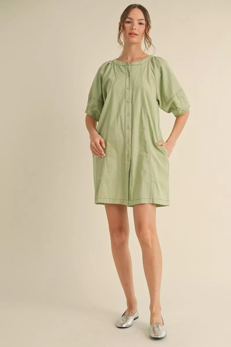 Button Down Cotton Mini Dress