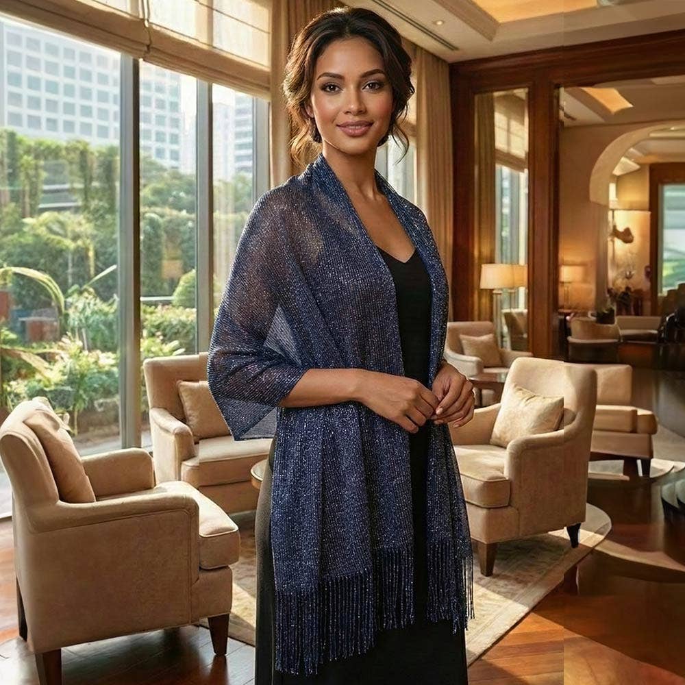 Shimmering Fringe Evening Shawl Scarf