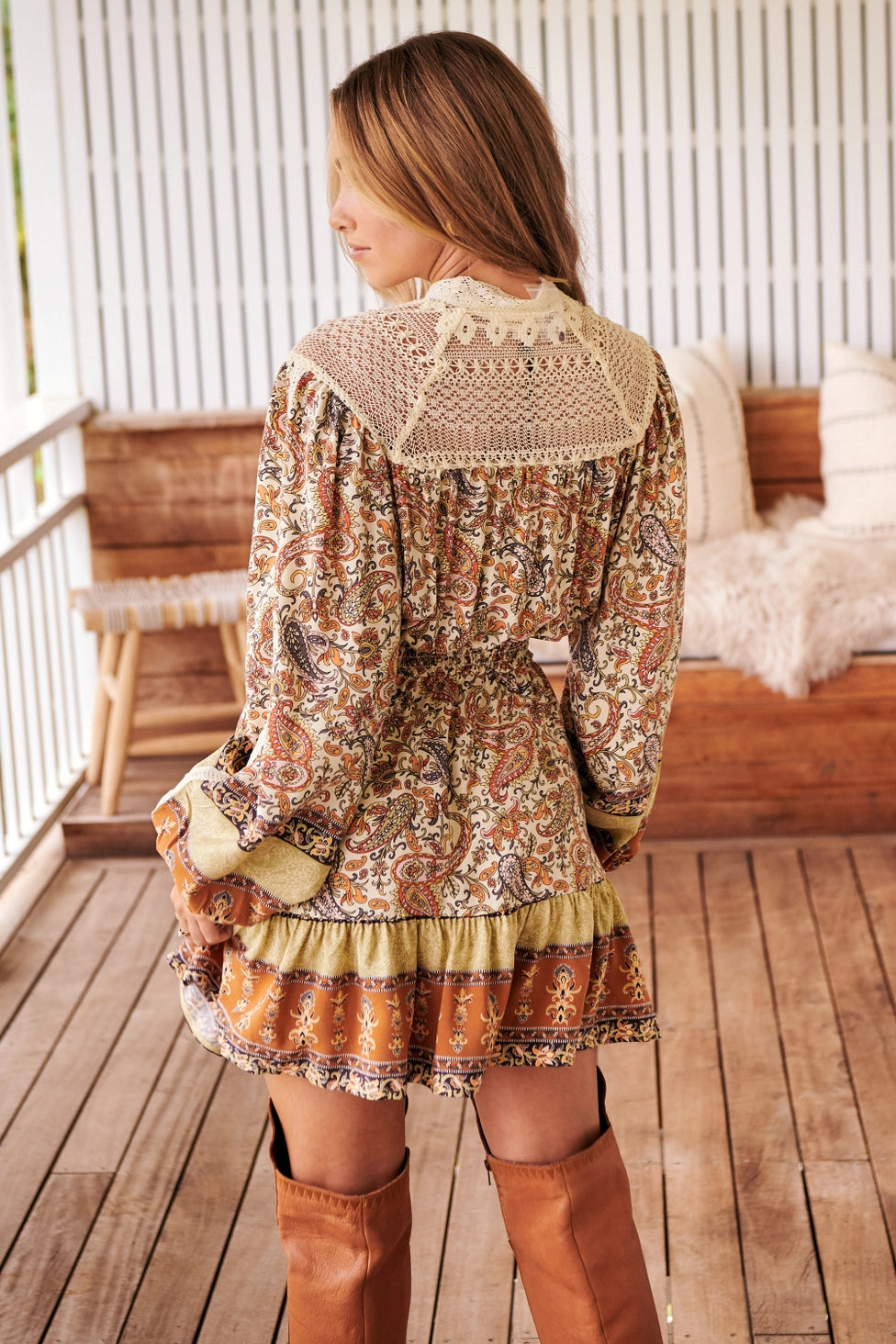 Burnt Orange Paisley Mini Dress