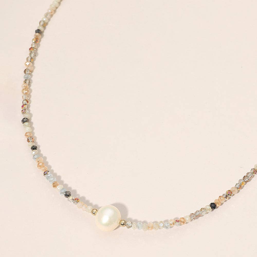 Pearl Accent Seed Beaded Choker Necklace