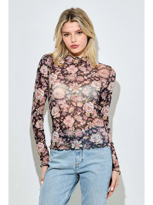 Floral Printed Mesh Top