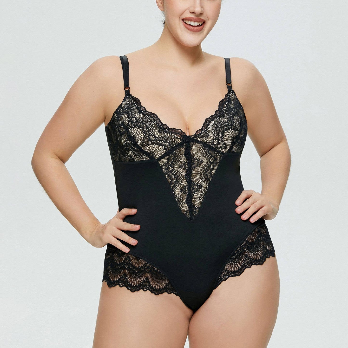 Sweetkama Ladies Solid Color Teddy Lace Lingerie Bodysuit