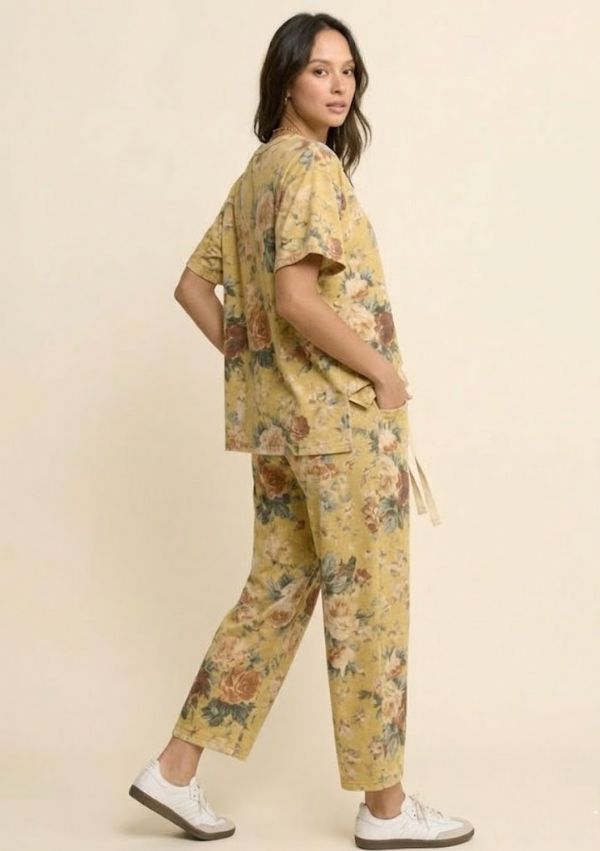 Mustard Yellow Garden Flower French Terry Top (S to 3X)