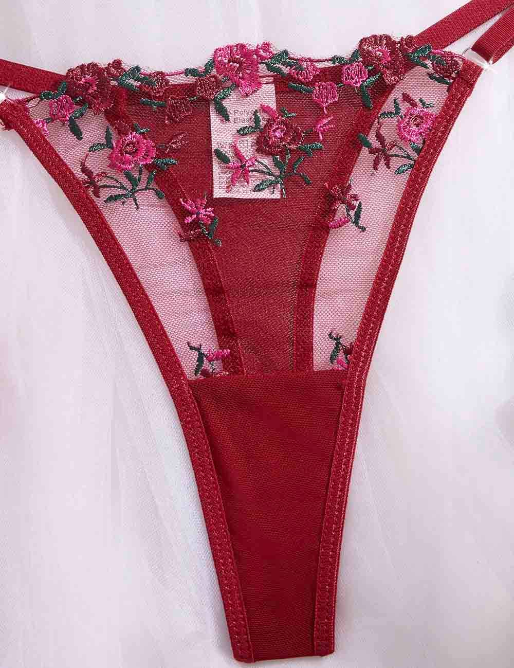 Ladies Floral Embroidered Wine Colored Panties