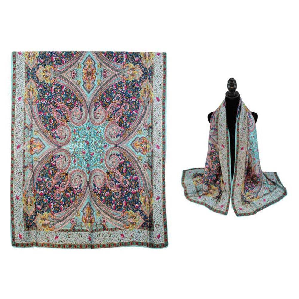 Abstract Pattern Printed Oblong Silky Satin Scarf Shawl