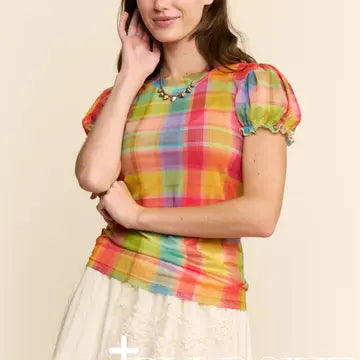 Multicolor Checkered Mesh Top (S-3x)