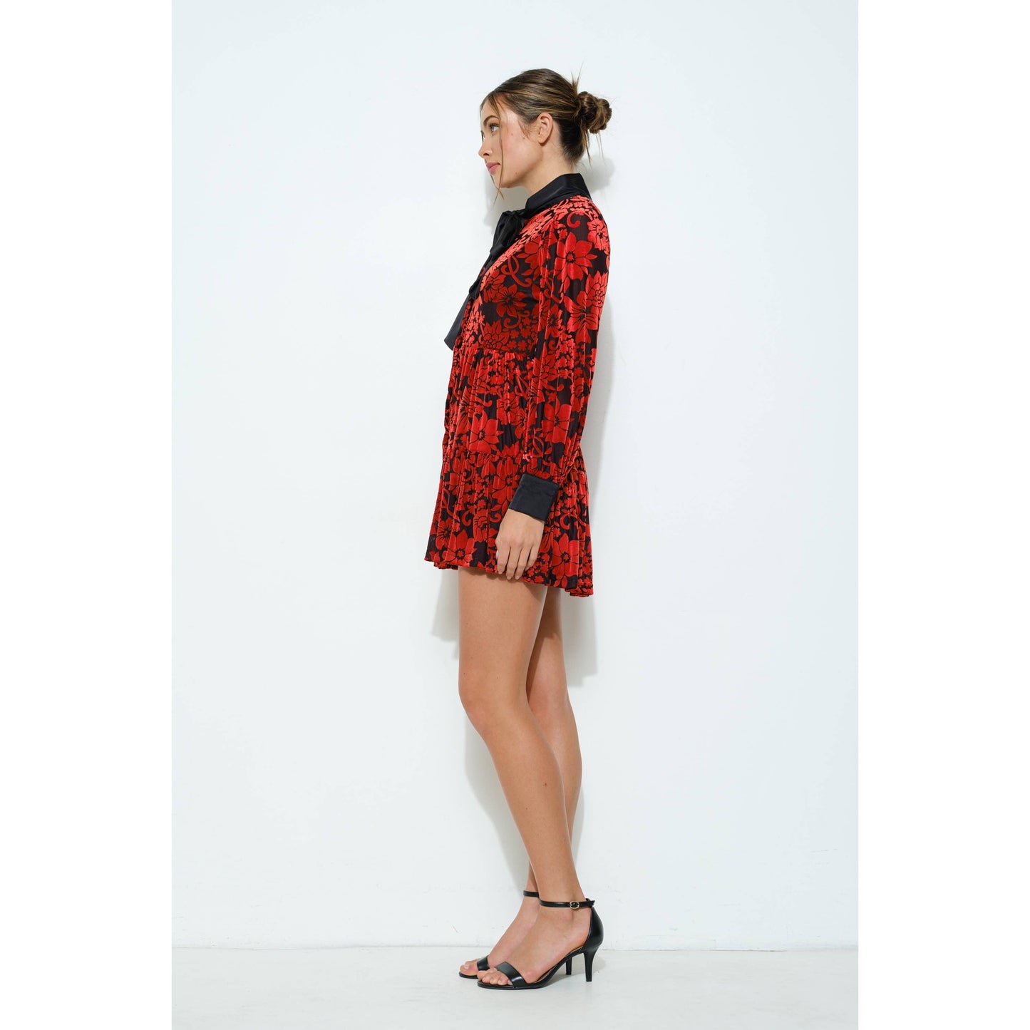 Velvet Flower Burnout Satin Tie Mini Dress