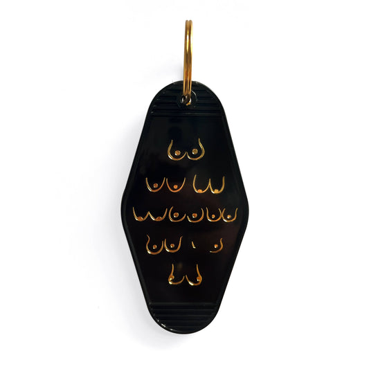 Boobs Motel Key Tag | Black & Gold Foil