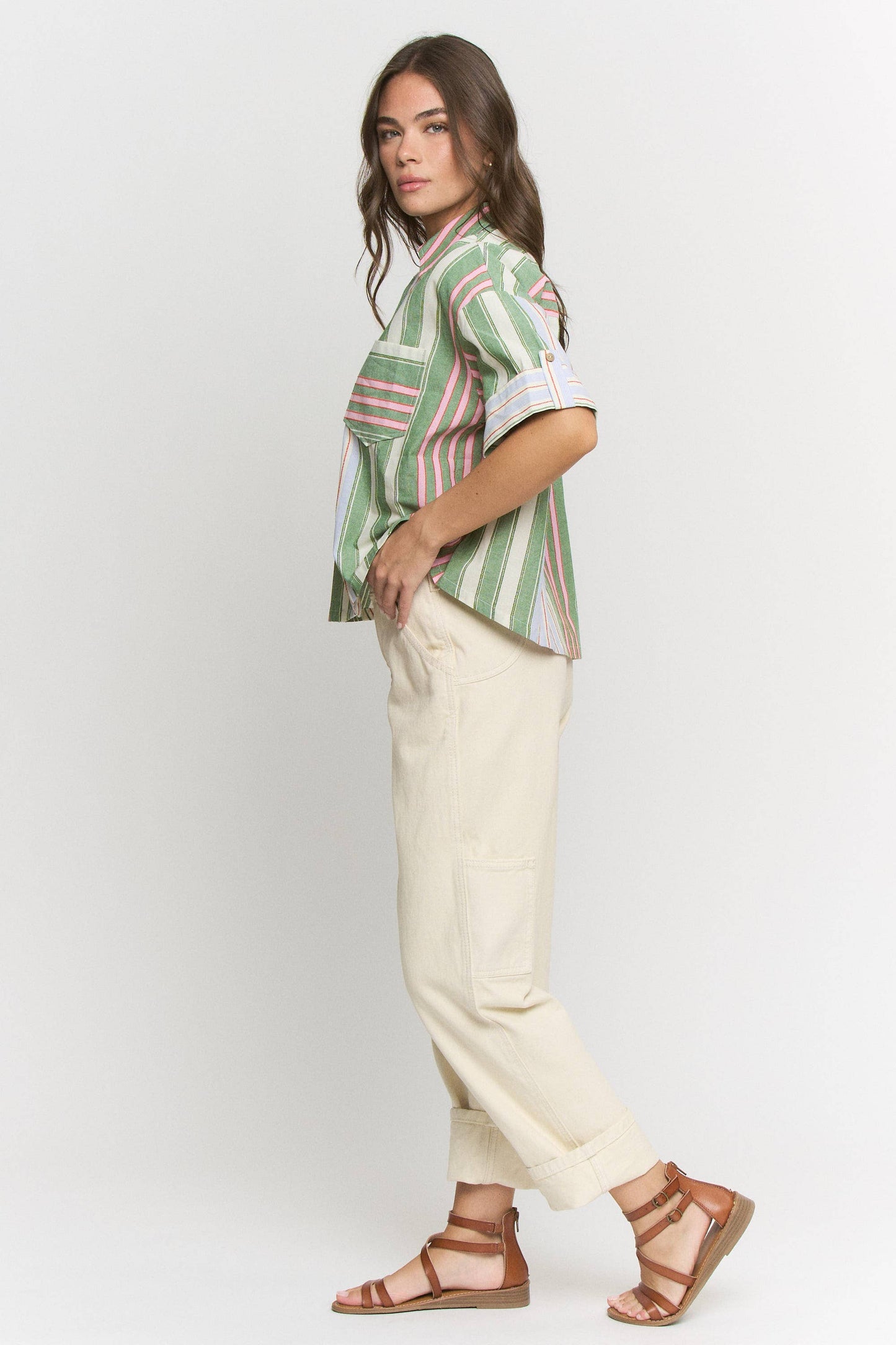 Multi Striped Cotton Button Down (S to 3X)