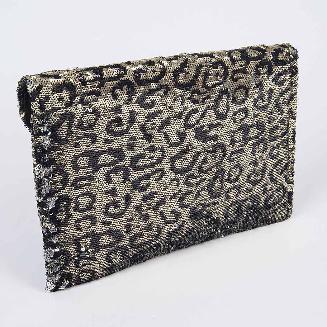 Sequin Leopard Clutch